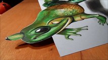 How I Draw a 3D  Jumping Frog, Anamorphic Illusion by Vamos