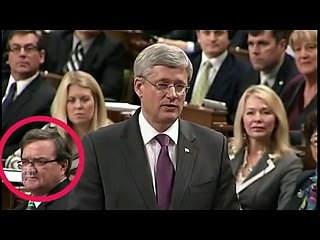 Former Finance Minister, Jim Flaherty reacts to Harper