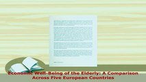 PDF  Economic WellBeing of the Elderly A Comparison Across Five European Countries Ebook