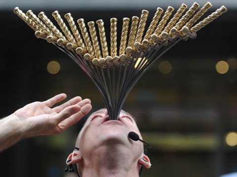 Sword Swallower Swallowed Sharp Sword and Run Around Performance 2016