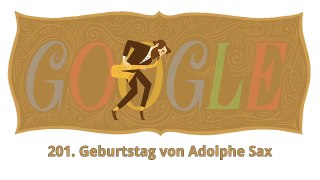  201. Geburtstag von Adolphe Sax, dem Erfinder des Saxophons  Google Doodle  Freitag, 6
