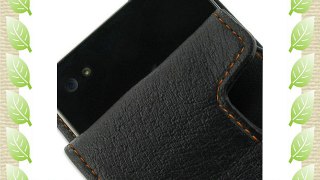 PDair Black/Orange Stitchings Leather Case for Apple iPhone 4 & 4S - Flip Type (Snap Button)