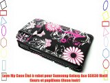 Love My Case Étui à rabat pour Samsung Galaxy Ace S5830 Motif fleurs et papillons (Rose/noir)