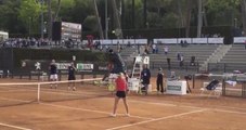 Gael Monfils jumps over Daria Gavrilova in Rome Masters