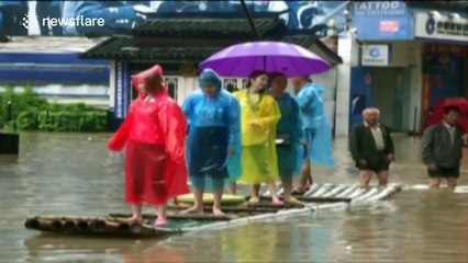 Heavy rainfall floods city in China