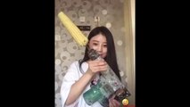 Asian girl loses hair when attempts to eat a corn mounted on a power drill