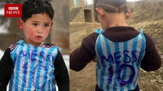 Messi shirt boy forced to leave Afghanistan - BBC News