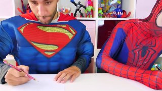 Spiderman vs Superman Drawing challenge w Frozen Elsa Play Doh & Superhero Prank in Real Life