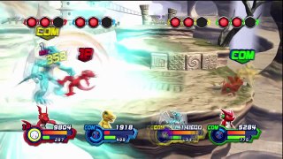 Digimon All Star Rumble Gameplay 4P Battle Guilmon, Agumon, Veemon, Shoutmon