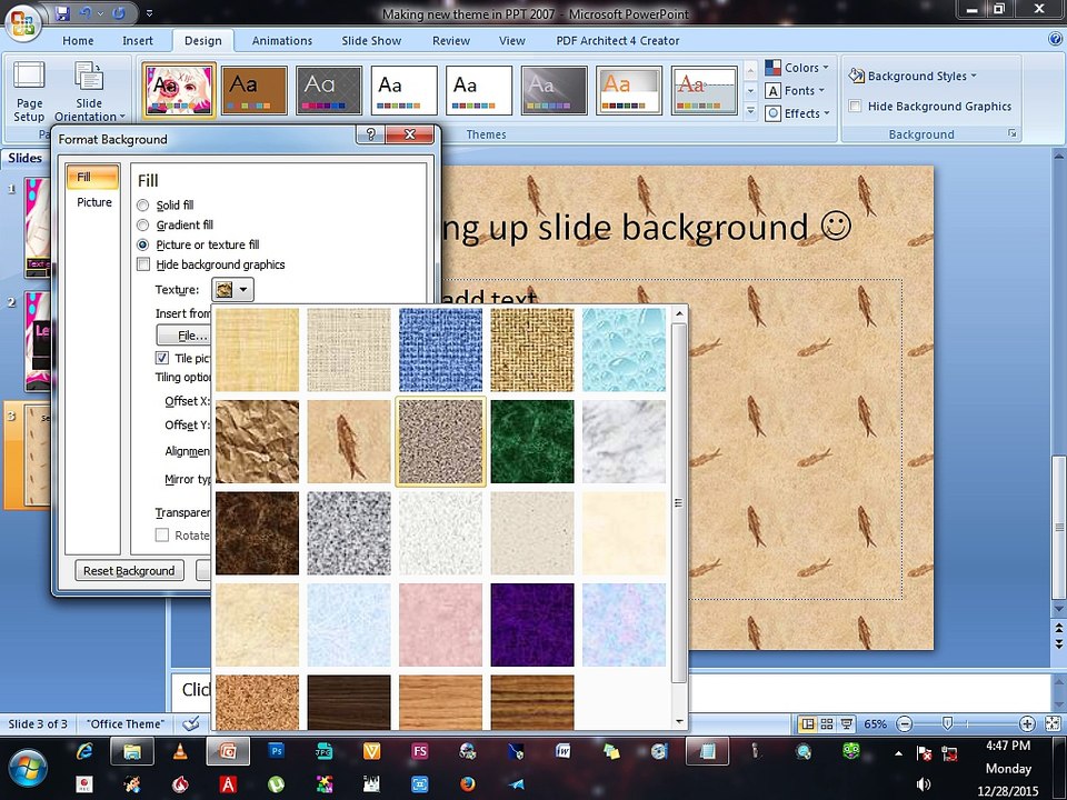 BG setting in PPT2007
