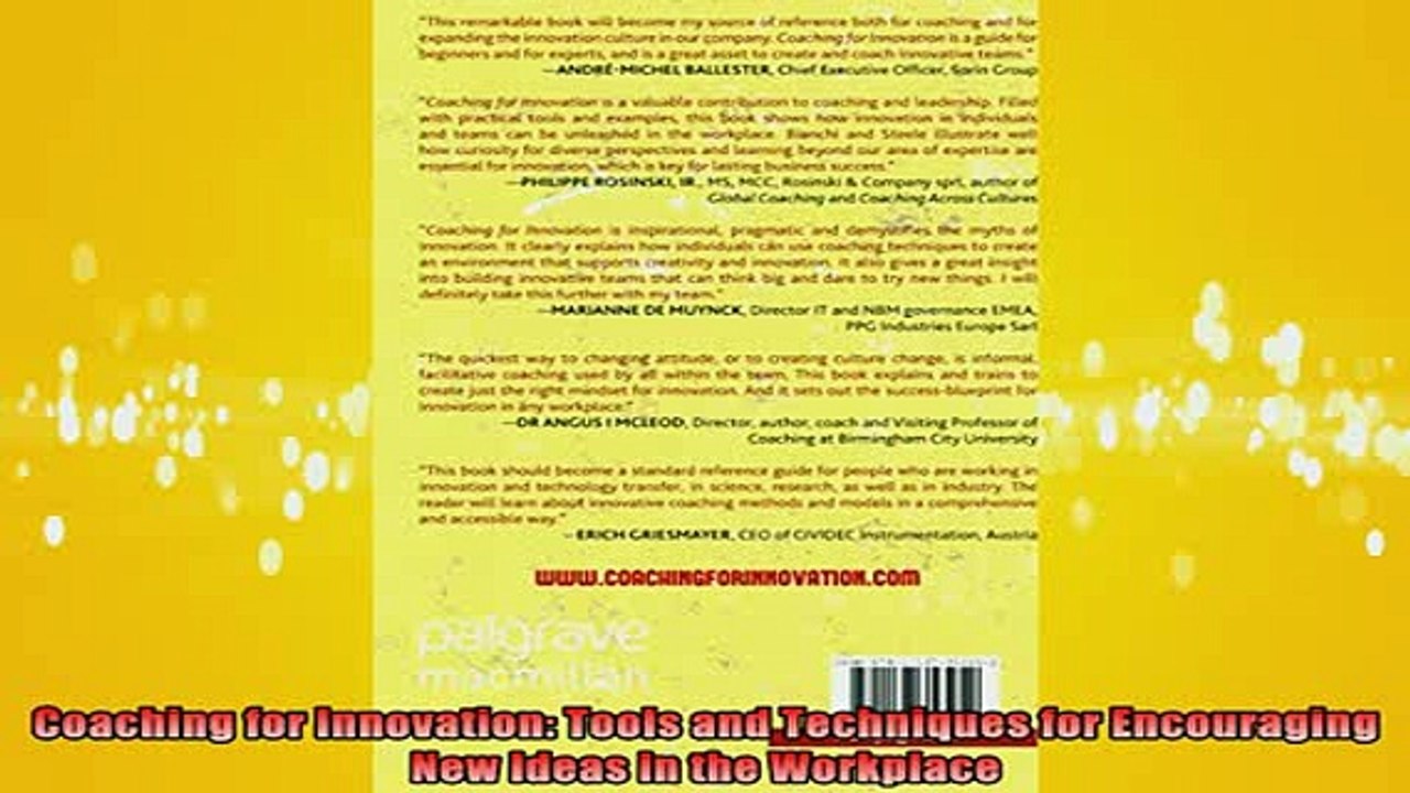Downlaod Full PDF Free  Coaching for Innovation Tools and Techniques for Encouraging New Ideas in the Workplace Full EBook