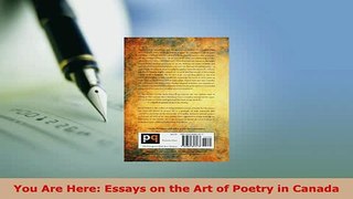 Download  You Are Here Essays on the Art of Poetry in Canada  EBook