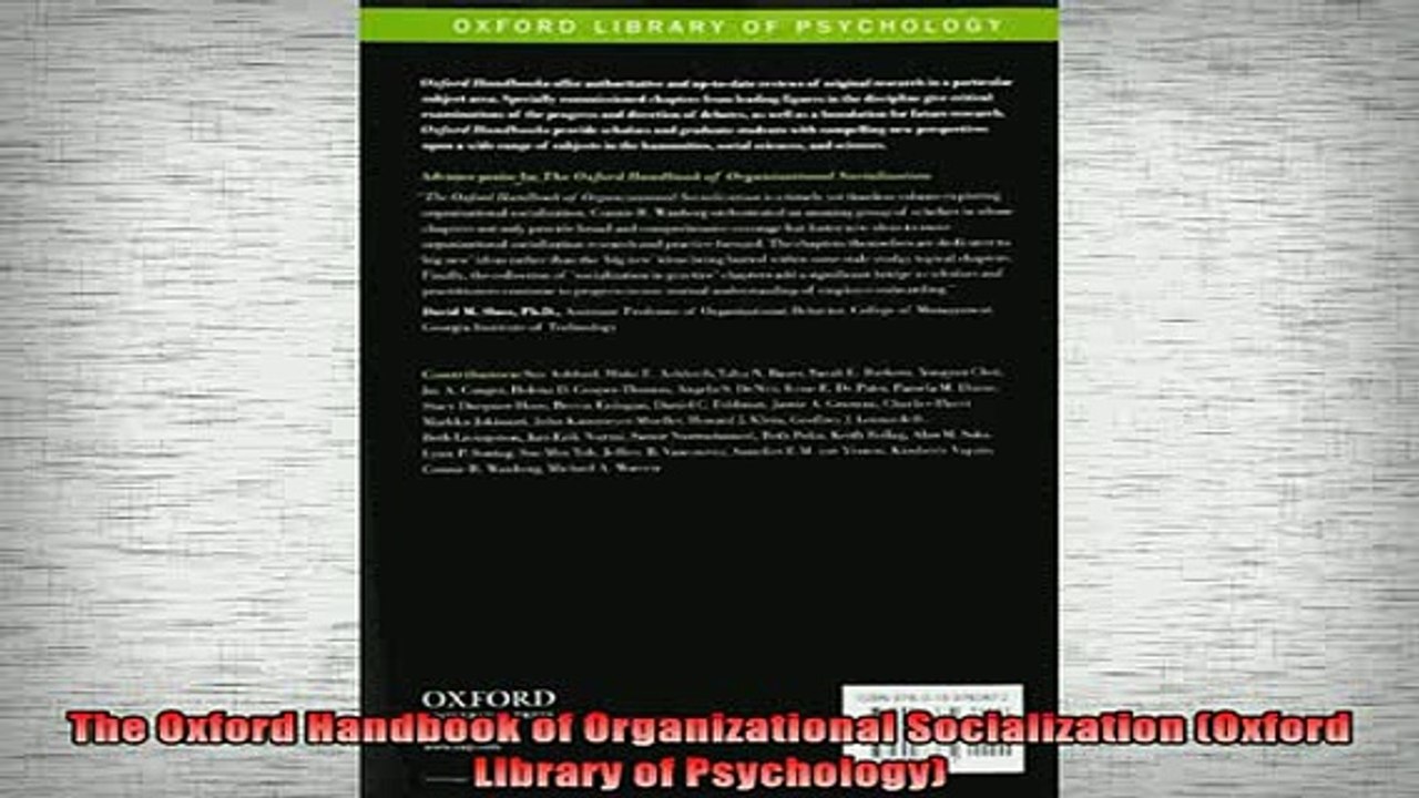 Downlaod Full PDF Free  The Oxford Handbook of Organizational Socialization Oxford Library of Psychology Full Free