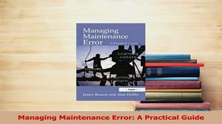 Read  Managing Maintenance Error A Practical Guide PDF Free