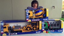 Construction Vehicles toys videos for kids Bruder Truck Crane Truck Loader Backhoe Disney Toys Cars