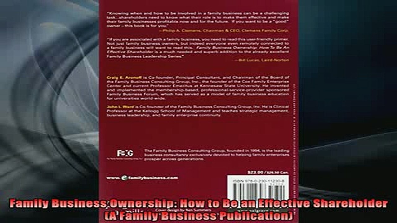 Downlaod Full PDF Free  Family Business Ownership How to Be an Effective Shareholder A Family Business Full Free