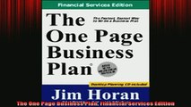 READ FREE Ebooks  The One Page Business Plan Financial Services Edition Online Free