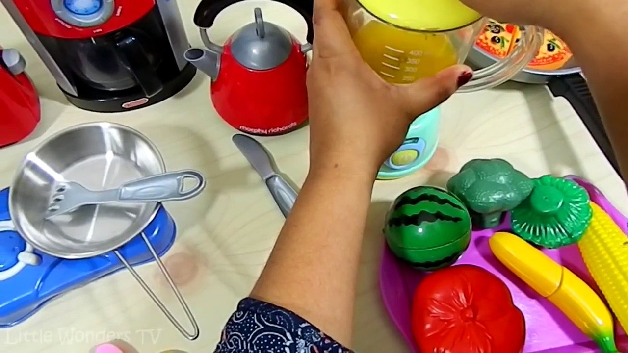 Toy Kitchen Velcro fruits vegetables Pretend cooking soup breakfast bread toast Juice toy food asmr