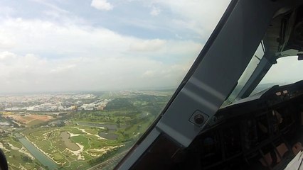 Emirates A380 Landing Singapore (Cockpit View)