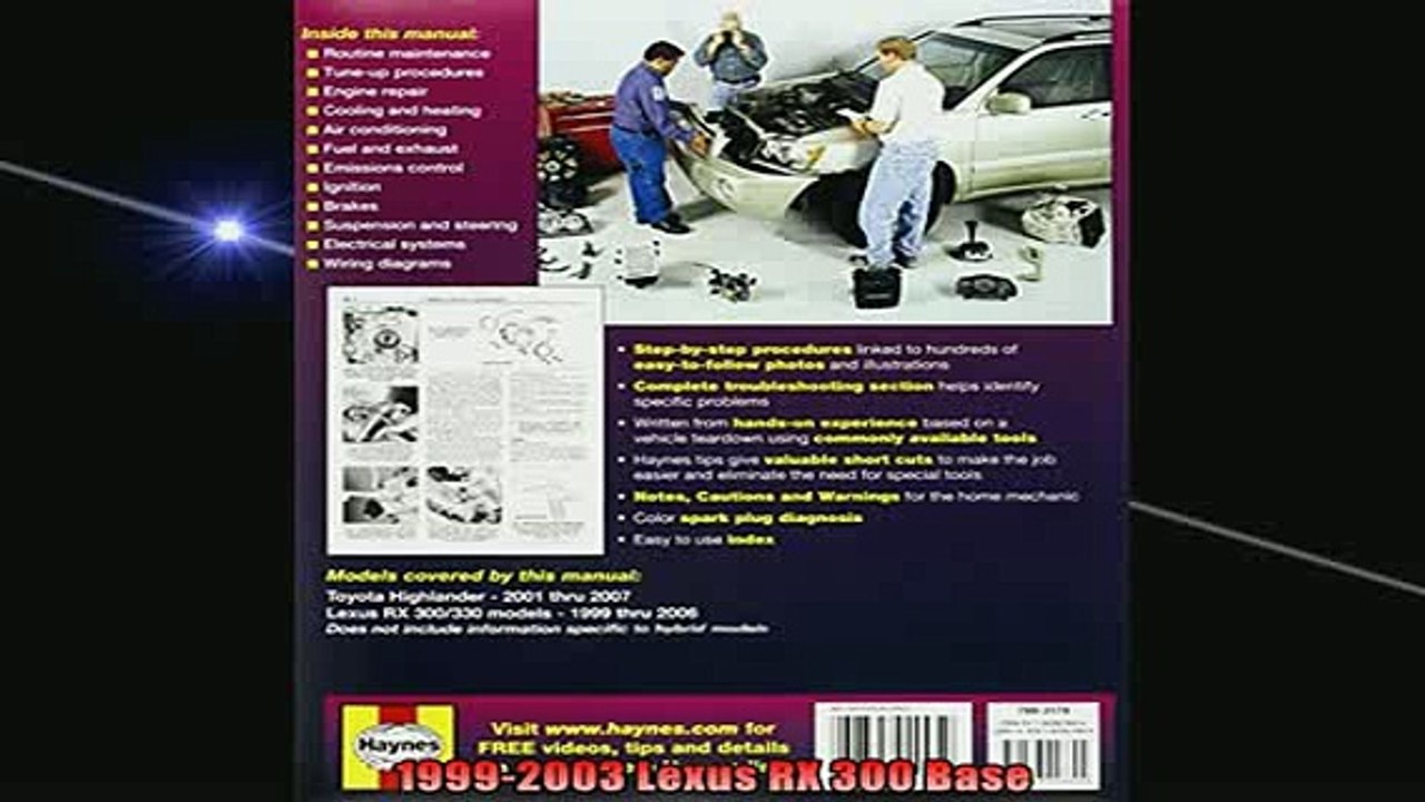 DOWNLOAD FREE Ebooks  Toyota Highlander Lexus RX 300330 1999 Thru 2007 Haynes Repair Manual Full EBook