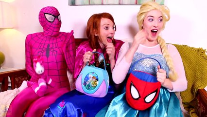 Spiderman is Kidnapped by RAPUNZEL! w- Frozen Elsa Pink Spidergirl Maleficent & Joker! Superhero Fun
