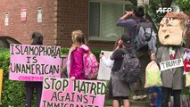 Demonstrators stake out Trump meetings on Capitol Hill