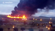 High quality footage of a major fire at a used tyre dump near Madrid, Spain