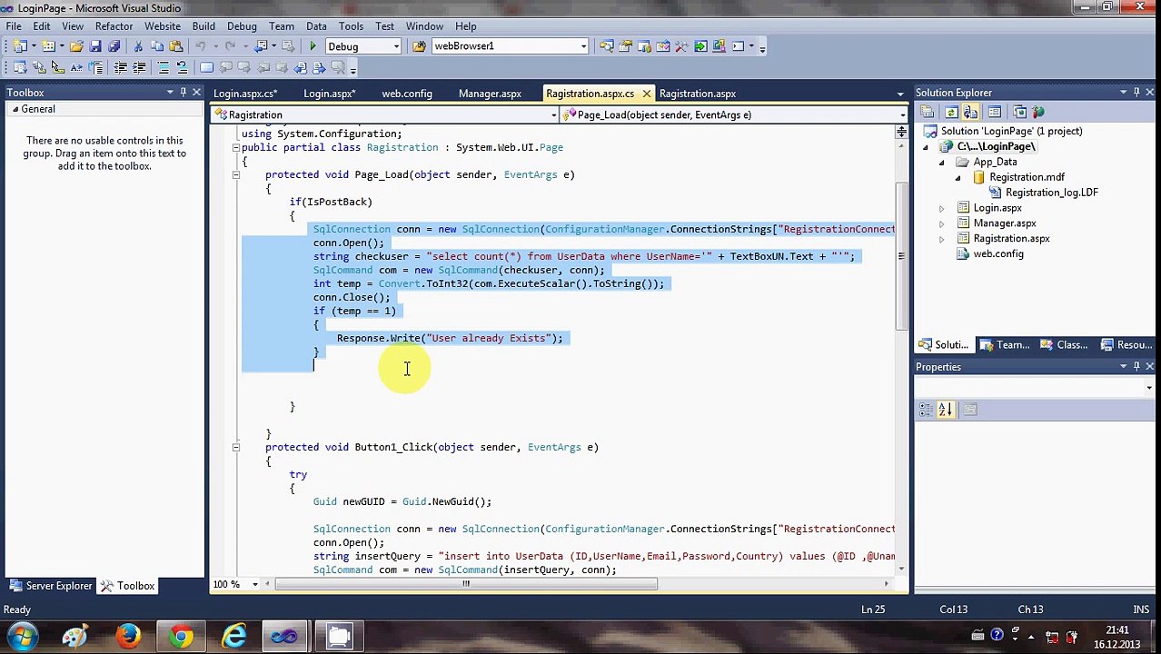 ASP.NET Tutorial 6- Create a Login website - Login page & Validating User and Password in database