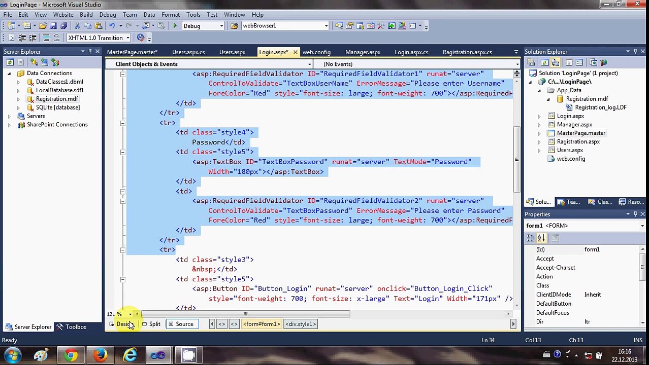ASP.NET Tutorial 8- Create a Login website-Creating Master Page and apply it to existing aspx pages