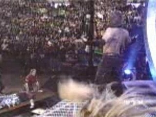 WWE - Jeff Hardy legdrops both Dudleys tables off the stage