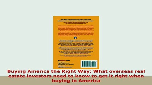 PDF Buying America the Right Way What overseas real estate investors need to know to get it Download Full Ebook