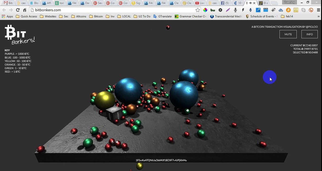 Grafica de Transacciones bitcoin en vivo - Bolas Javascript