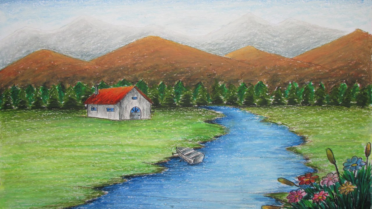 Beginners Mountain Landscape Drawing with Oil Pastel [LONG VERSION] | Episode-6