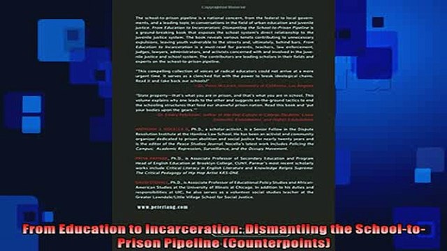 Free PDF Downlaod From Education to Incarceration Dismantling the SchooltoPrison Pipeline Counterpoints DOWNLOAD ONLINE