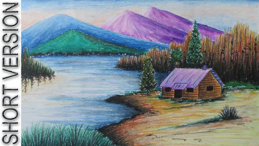 How To Draw A Mountain Landscape With Oil Pastel Short Version