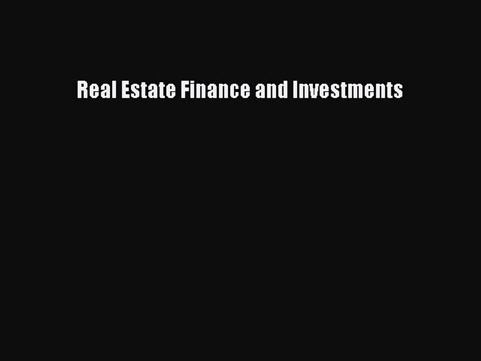 Download Real Estate Finance and Investments  EBook