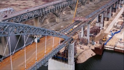 Борский мост. Аэросъёмка строительства дублёра моста
