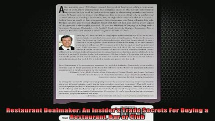 READ book  Restaurant Dealmaker An Insiders Trade Secrets For Buying a Restaurant Bar or Club Full EBook