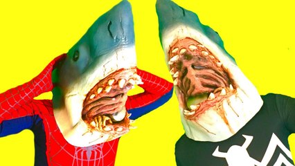 SHARK Vs Spiderman Vs Harley Quinn Vs Venom Vs Joker Vs Elsa - Fun Superhero Movie in Real Life (720p)