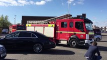 Fire engines arrive at Old Trafford after Man Utd match abandoned