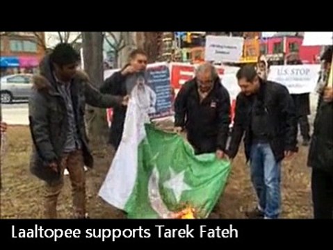 Tarek Fatah burning Pakistani flag in Canada with Baloch nationalists