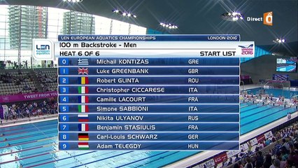 séries 100m dos H - ChE 2016 natation (Lacourt, Stasiulis)