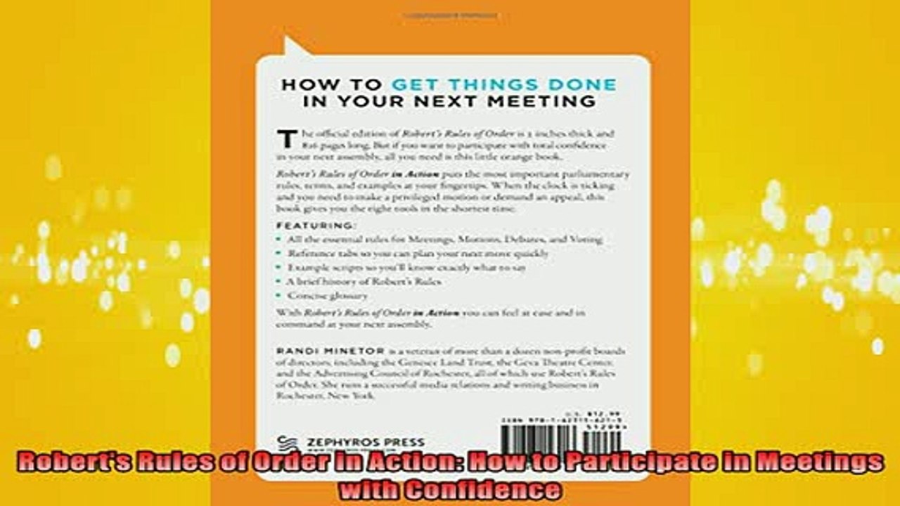READ book  Roberts Rules of Order in Action How to Participate in Meetings with Confidence Full Free