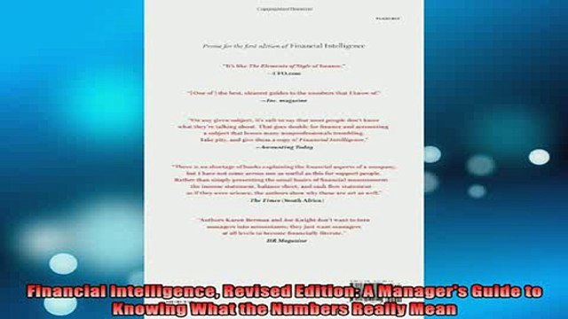 READ book Financial Intelligence Revised Edition A Managers Guide to Knowing What the Numbers Online Free