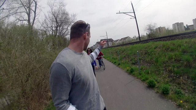 Skating like crazy to get a selfie with an old lady on the bike