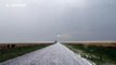 Hail blankets road in Oklahoma, USA