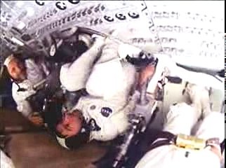 The Apollo 10 crew enjoying zero gravity.