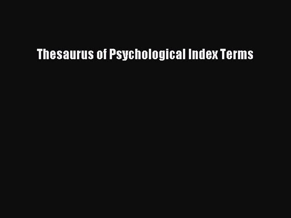 [PDF] Thesaurus of Psychological Index Terms Free Books