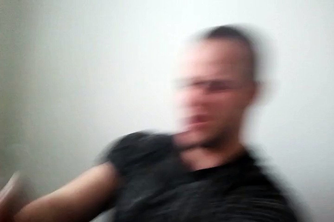 Crazy guy smokes the cigaret with his noise