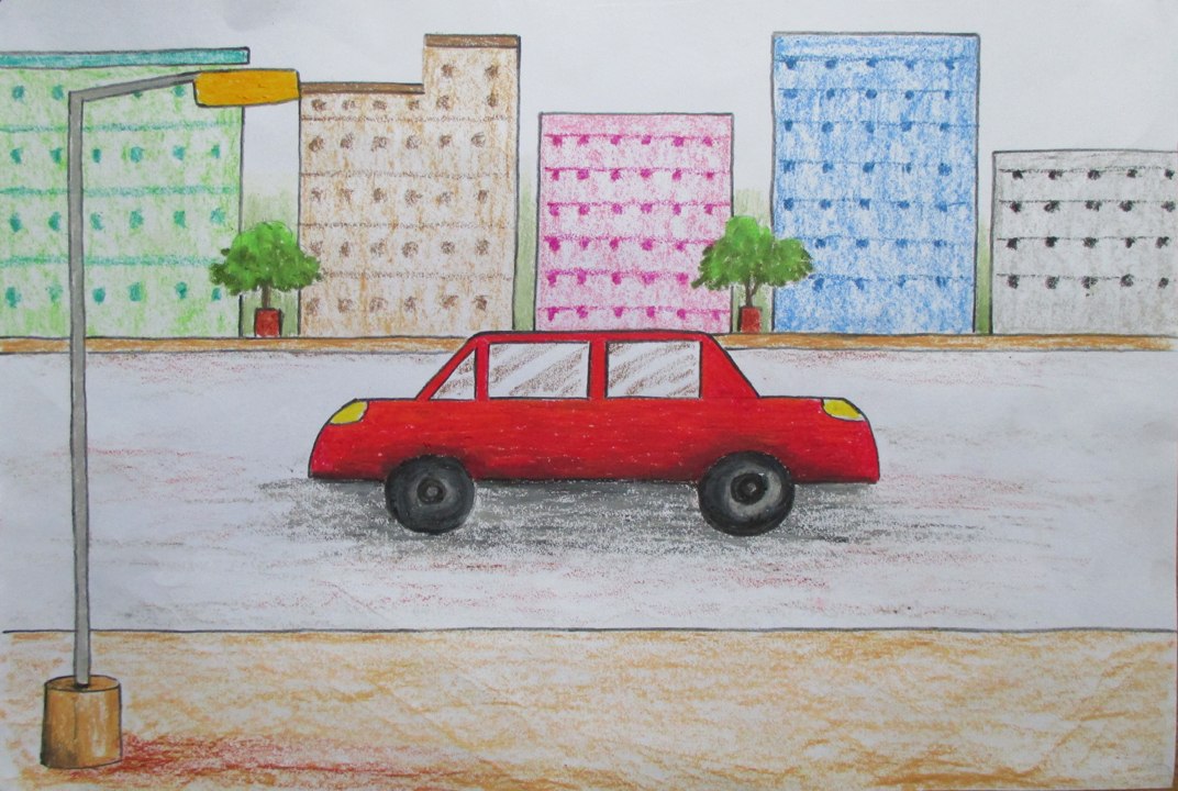 Beginners City Landscape Drawing with Oil Pastel